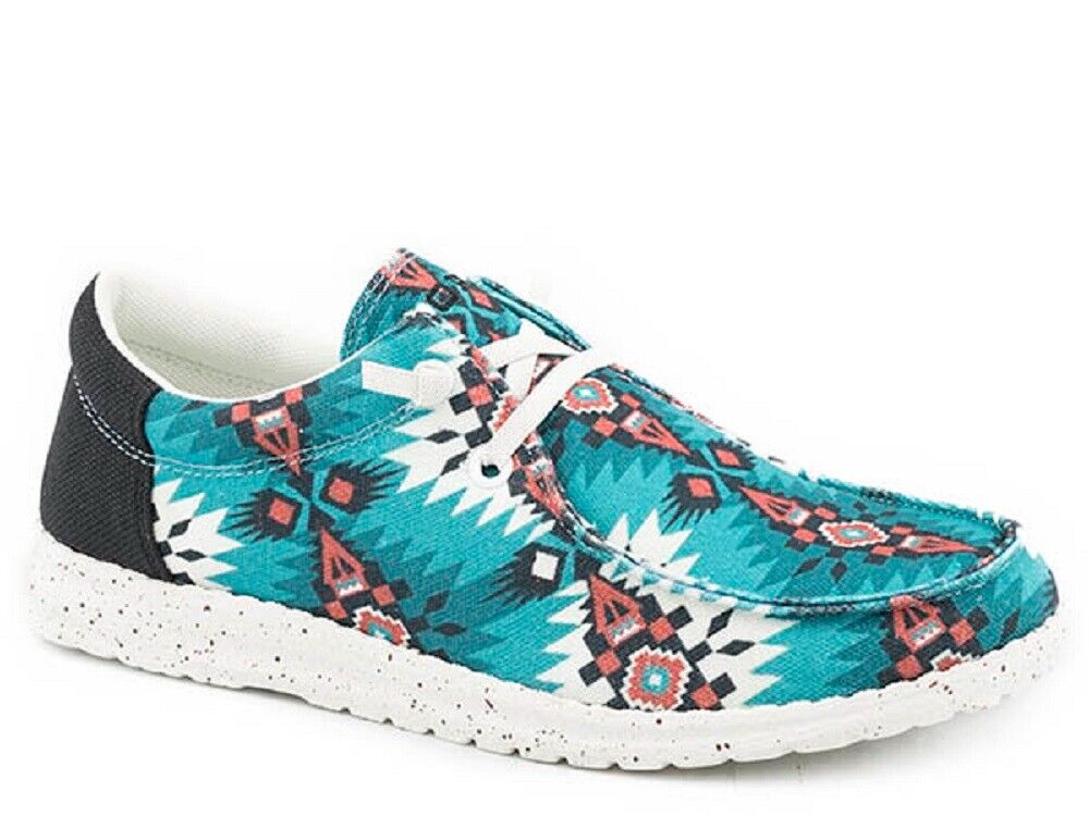 Women's Roper Blue Aztec 'HANG LOOSE' MOCCASINS SLIP ON SHOES