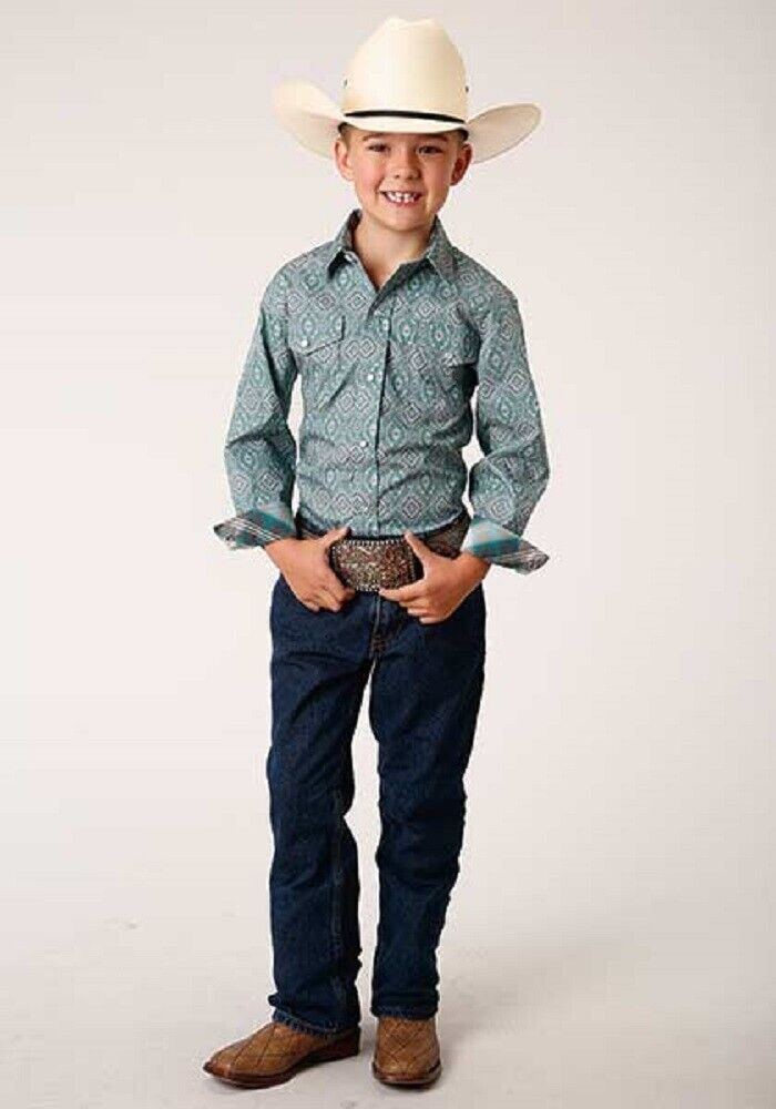 Boy's Roper Jade Medallion Paisley Print Western Shirt