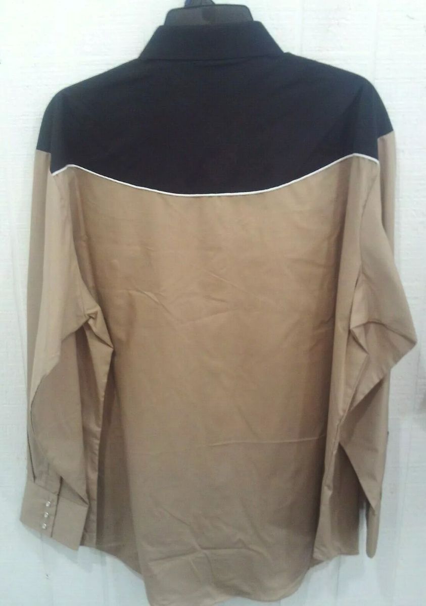 Ely Cattleman Men's Black & Khaki WESTERN SHIRT w/ Embroidery