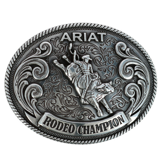 Silver ARIAT RODEO CHAMPION YOUTH BELT BUCKLE w/ Rope edge