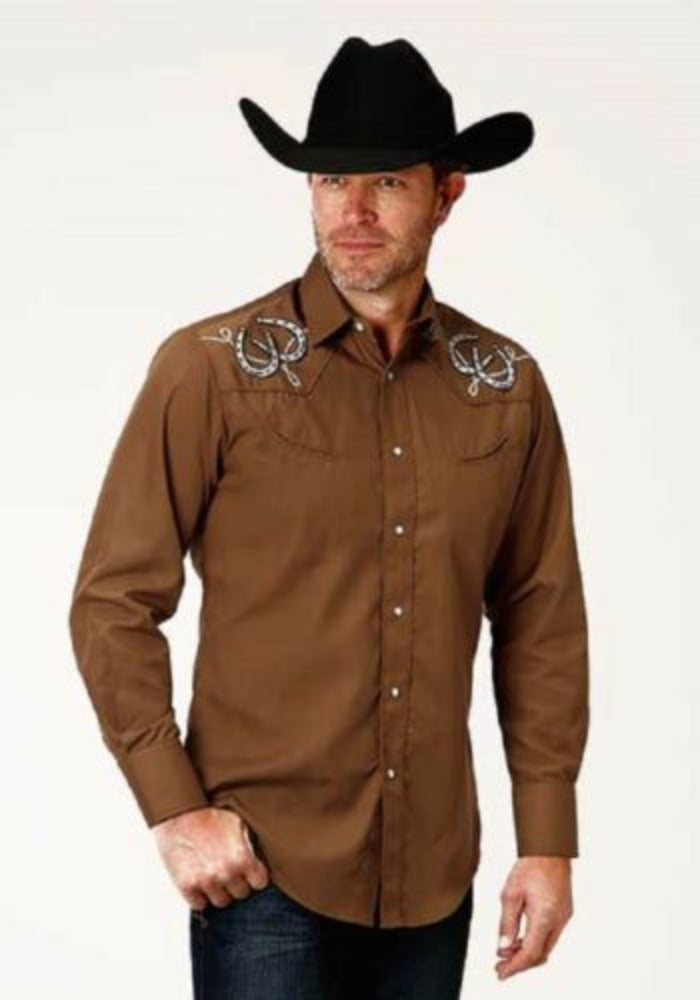 Roper Men's Broadcloth Western Shirt w/ Horseshoes Roping