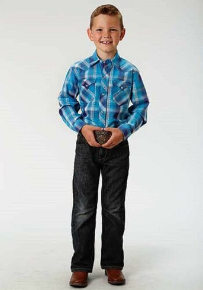 Roper Youth Boy's BLUE SPRUCE DOBBY WESTERN SHOW SHIRT w/ Snaps