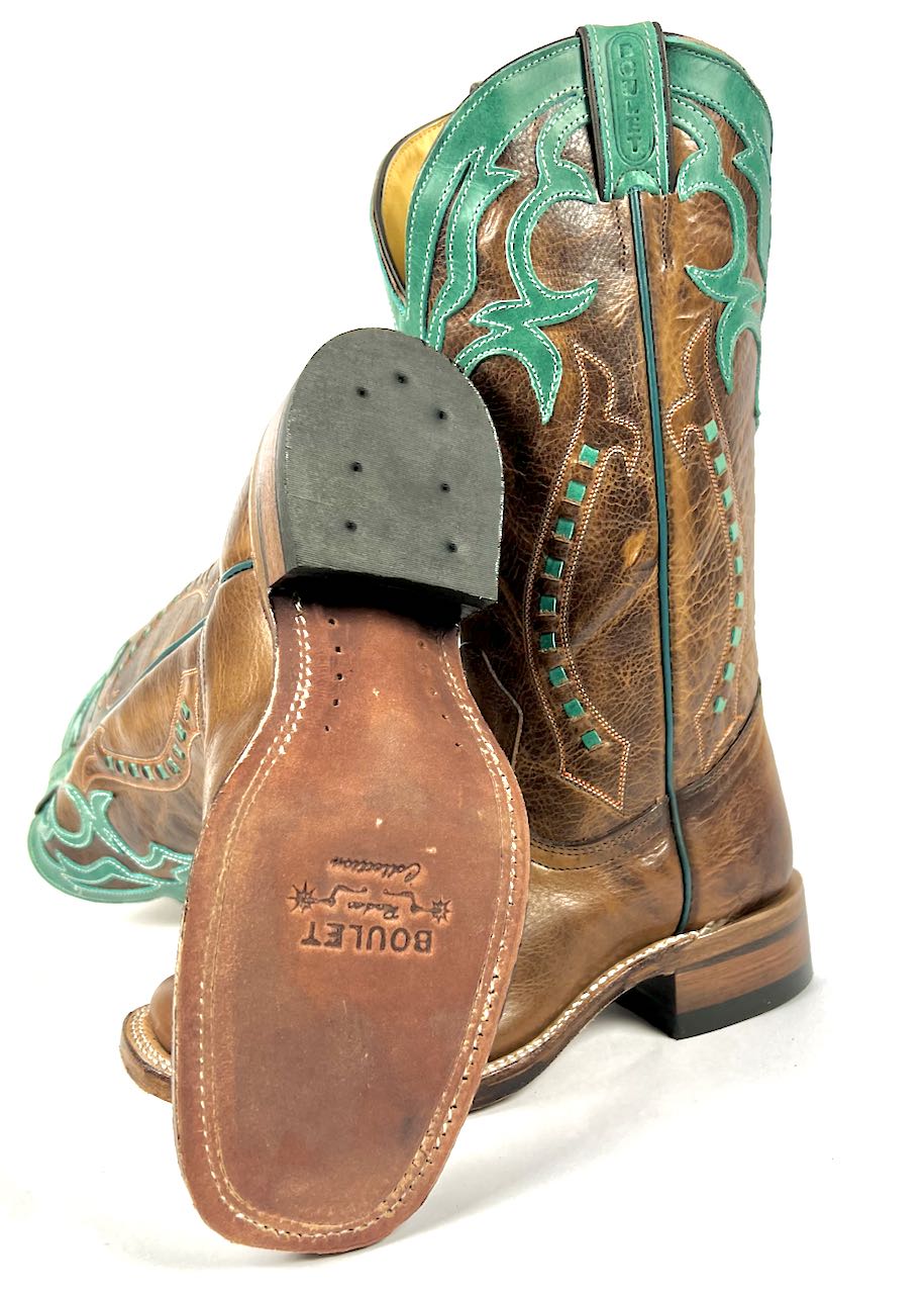 Boulet Square Toe Brown Turquoise Cowboy Boots Womens
