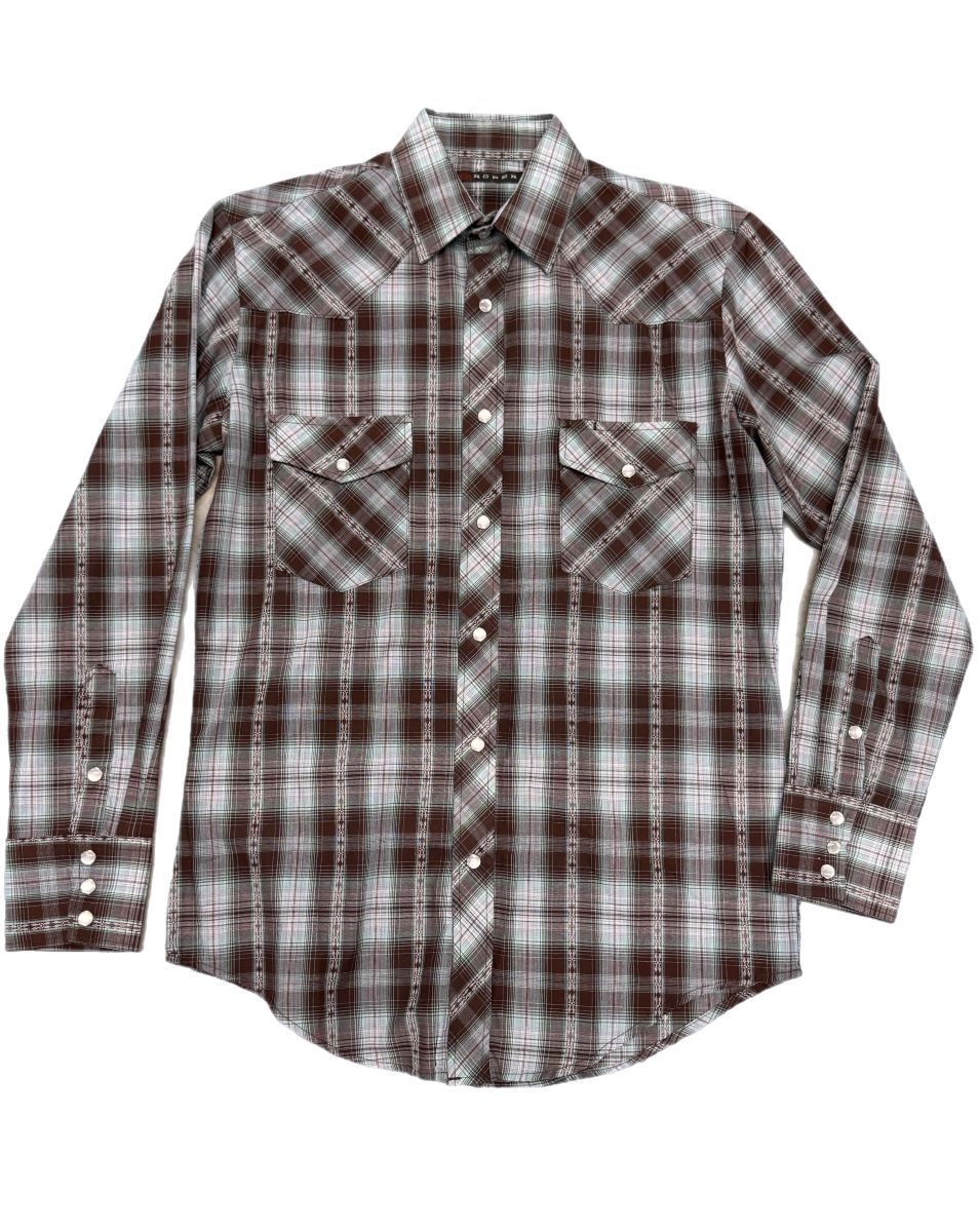 Roper Men's Chocolate Turquoise Plaid Western Shirt