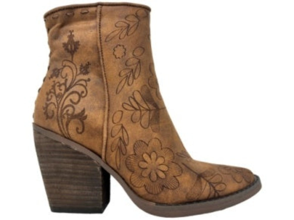 Very G Ladies Laser Engraved Brown Ankle Boot