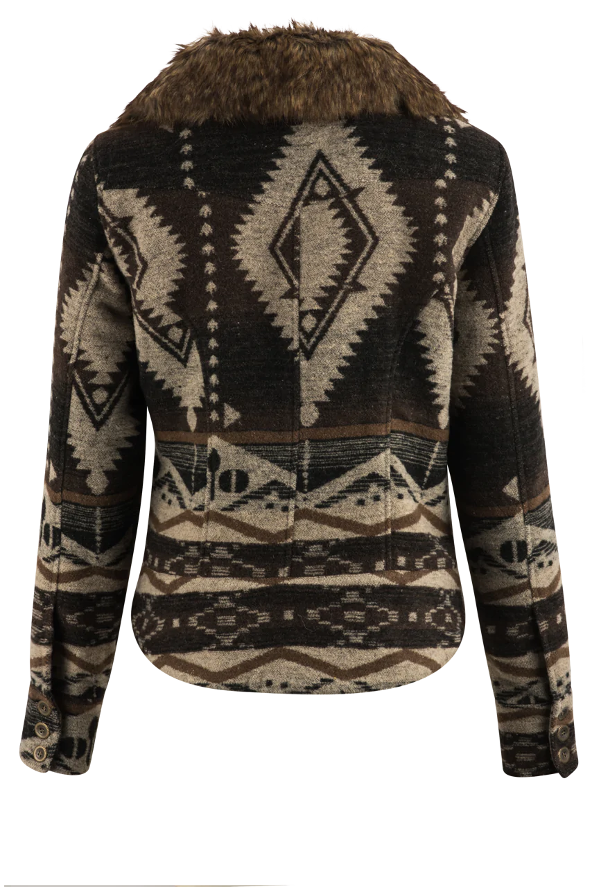 Women's Stetson Brown gray AZTEC JACKET w/ Faux fur collar