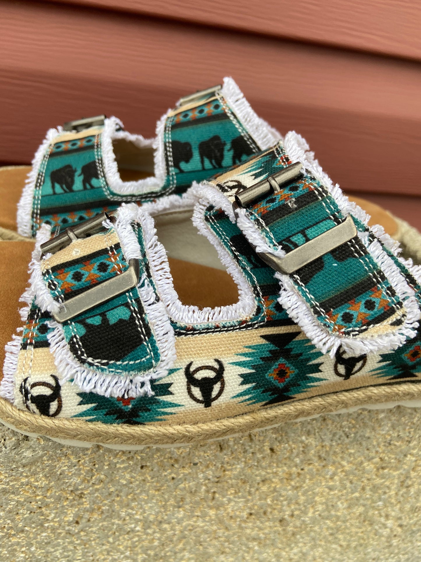 Very G 'Leni' Teal Buffalo Print Sandal