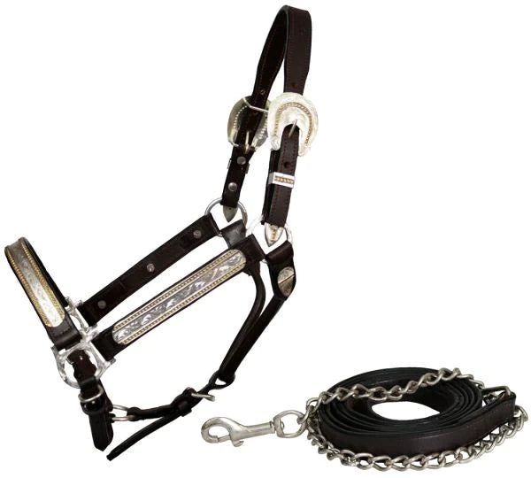 Leather Full Horse Size Silver Show Halter