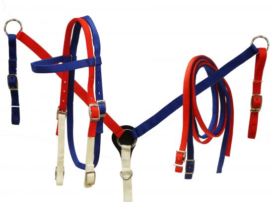 Red White & Blue Nylon Bridle & Breast Collar Set