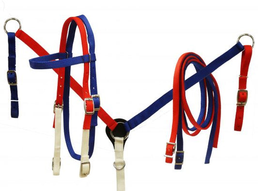 Red White & Blue Nylon Bridle & Breast Collar Set