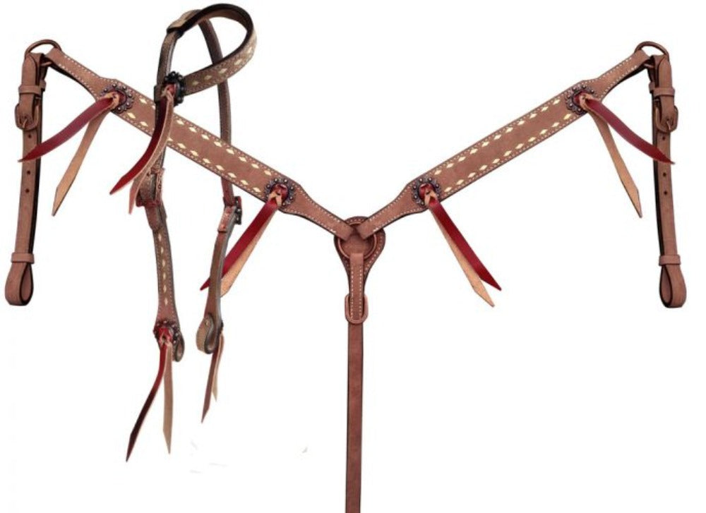 Single Ear Headstall and Breastcollar Set w/ Natural Buckstitch Trim