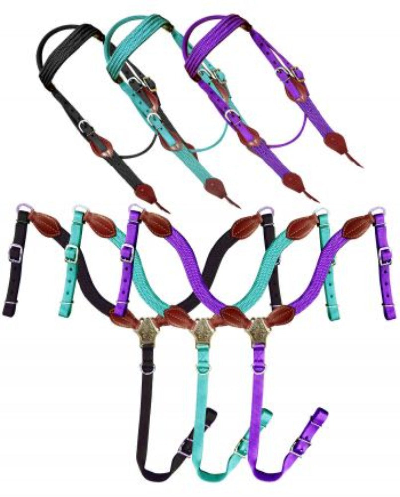 Flat Braid Nylon Bridle and Breast Collar Set