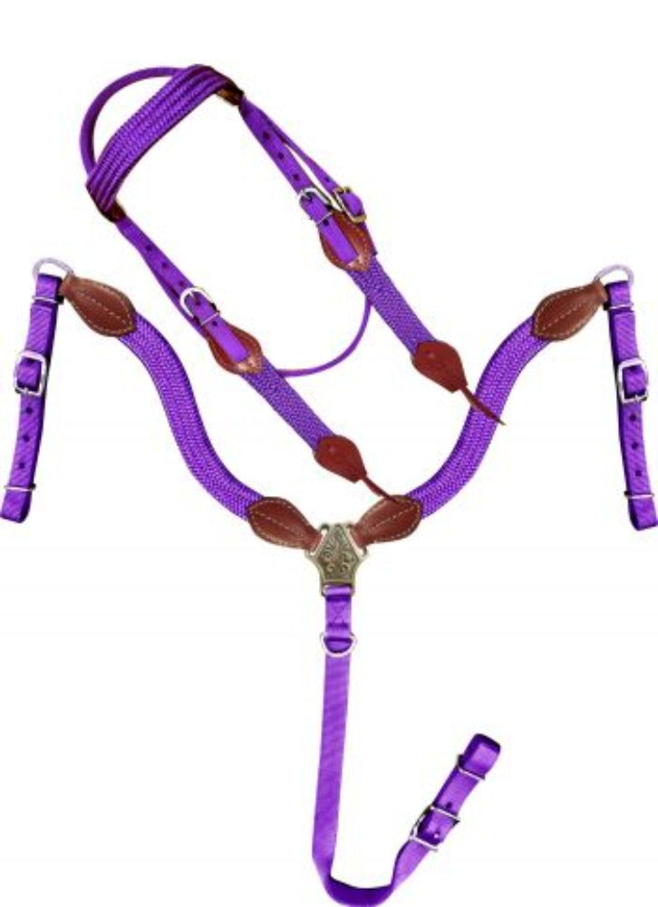 Flat Braid Nylon Bridle and Breast Collar Set