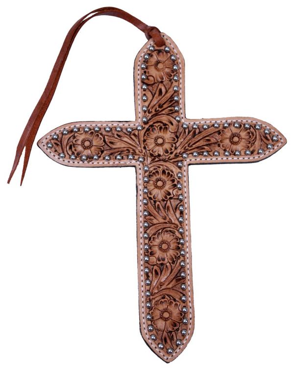Floral Tooled Leather Cross Saddle Tie On