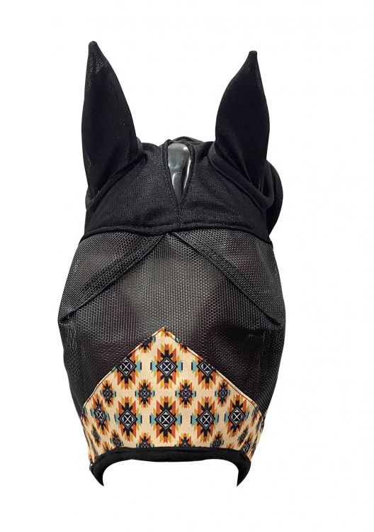 Tan Aztec print Horse size Fly Mask w/ ears