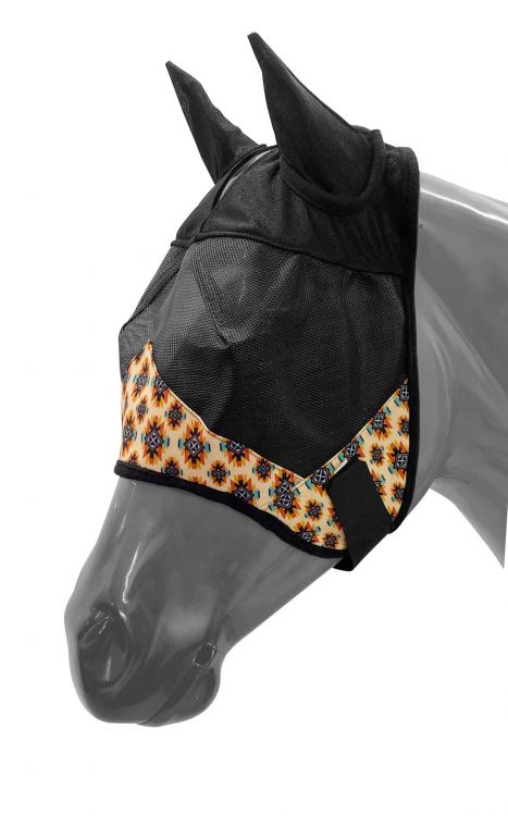 Tan Aztec print Horse size Fly Mask w/ ears
