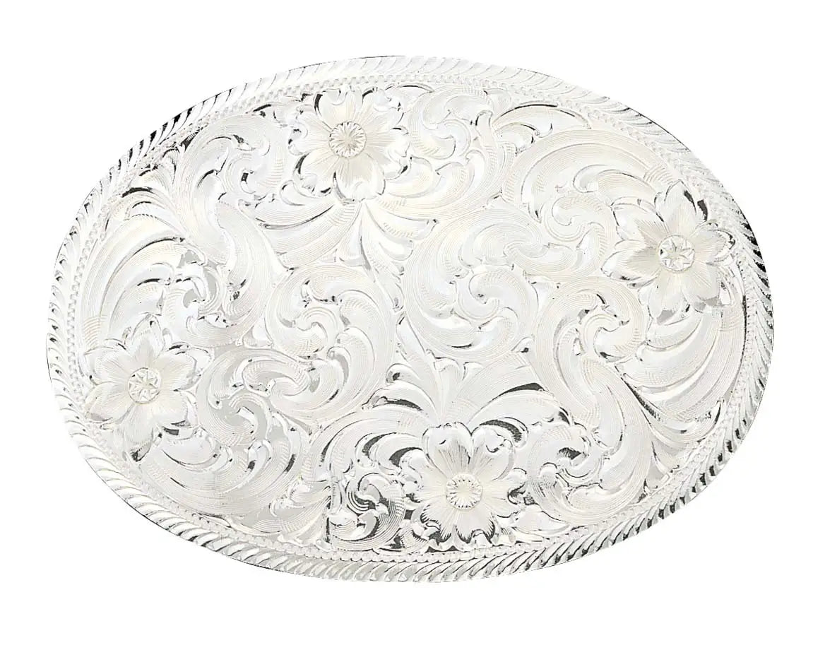 Montana Silversmiths Oval Engraved Silver Western Belt Buckle w/ Filigree