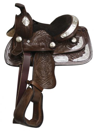 8" Fully Tooled Double T Pony Youth Medium Oil Show Saddle