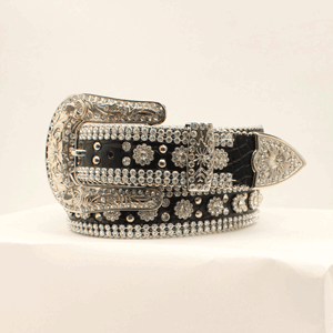 Angel Ranch Women's Black Gator Leather w/ Silver Rhinestone Belt