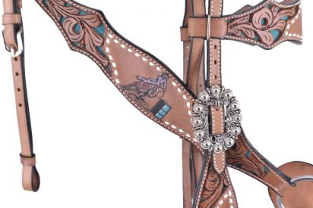 Hand Painted Barrel Racer Headstall & Breast Collar Set