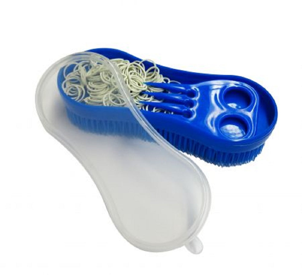 Stiff Bristle Curry Brush w/ Rubber bands & comb, Blue or Pink
