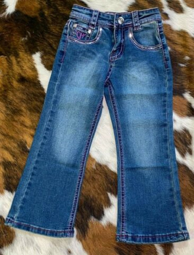Cowgirl Hardware Youth Girl's Western Denim Jeans w/ Pink Feathers