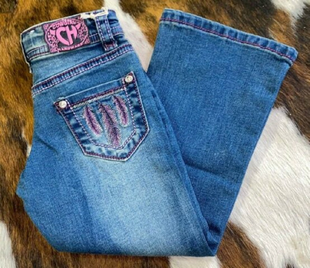 Cowgirl Hardware Youth Girl's Western Denim Jeans w/ Pink Feathers