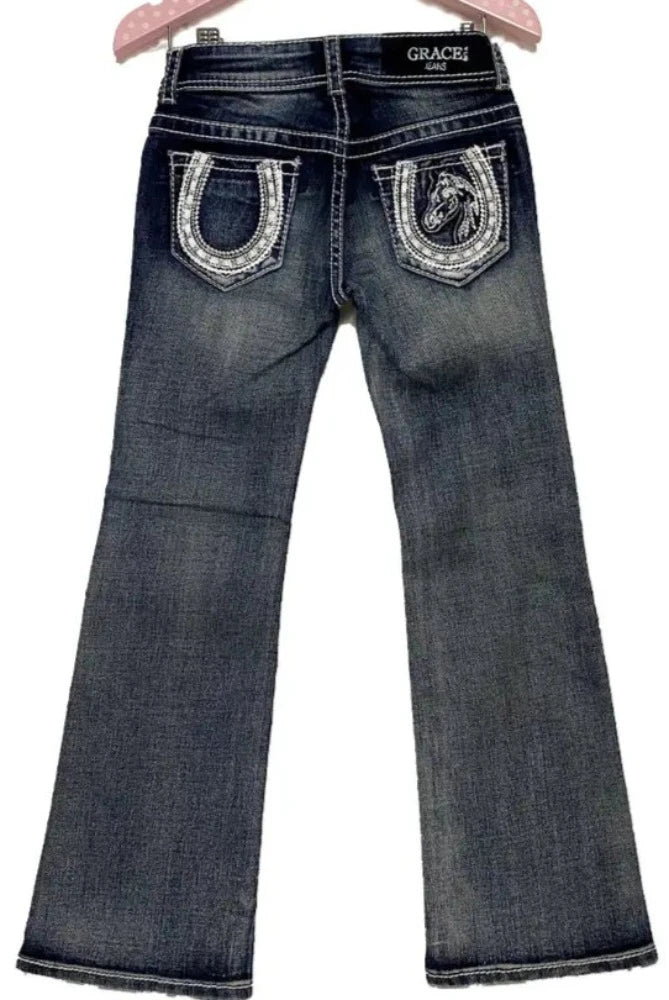 Girl's Grace In LA Horse & Horseshoe Bootcut Jeans