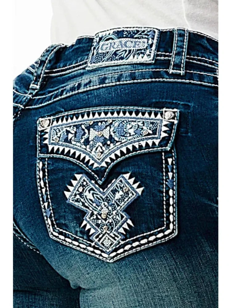 Western Embroidery Flap Mid Rise Boot Cut |EB-61735