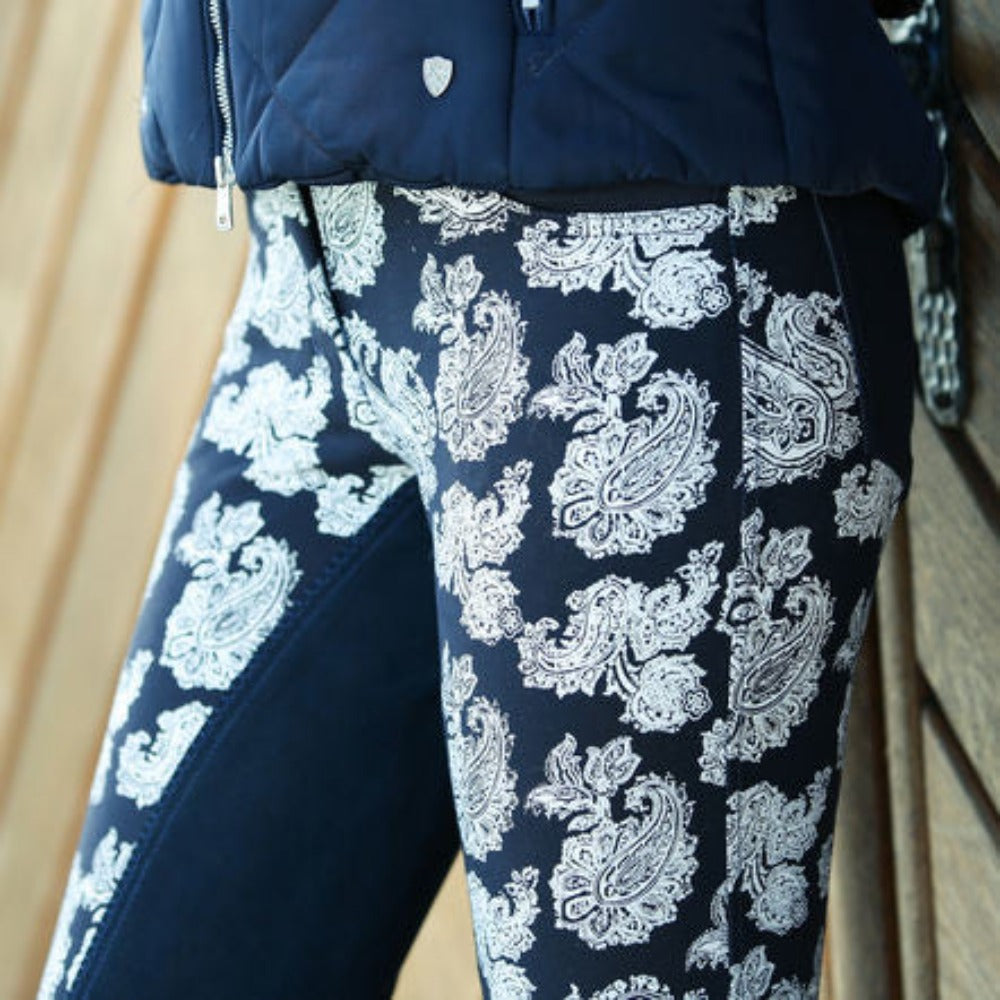 Women's Horze Dark Blue Cara Paisley Print Fullseat Breeches