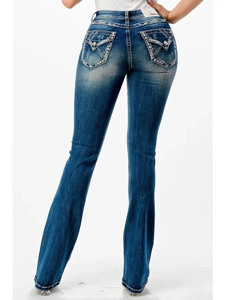 Border Embroidery Mid Rise Boot Cut | EB-51776