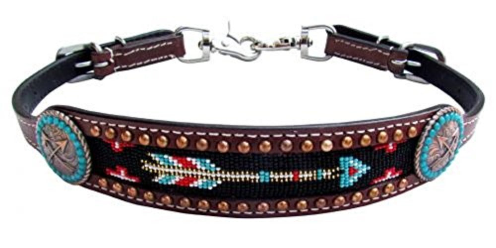 Leather Wither Strap w/ Arrow Beaded Inlay
