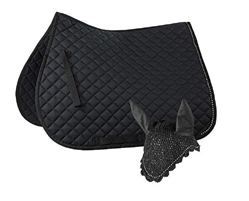 Black All Purpose English Pad & Ear Net w/ Crystals