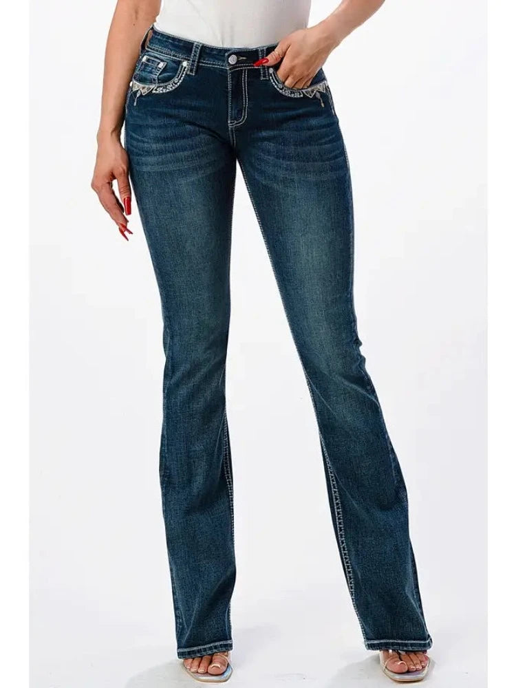 Grace In LA Bootcut Jeans w/ Eagle embellishment