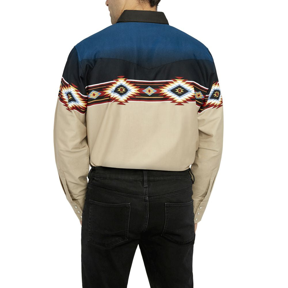 Ely Cattleman Boy's Tan Aztec Border Print Western Shirt