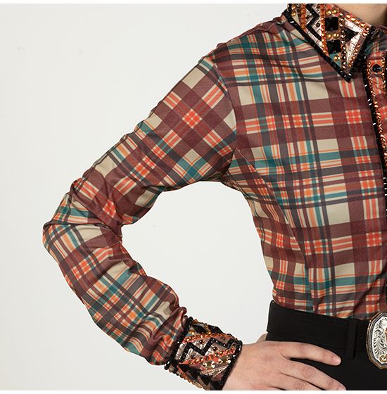 Copper Bling Plaid Western Show Shirt