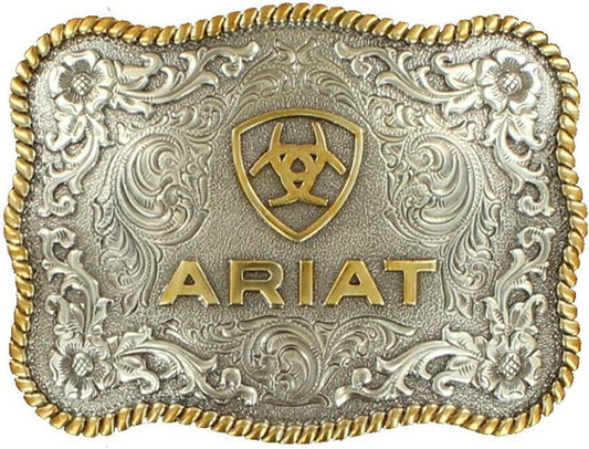 Antique Silver & Gold Ariat Raised Logo Belt Buckle