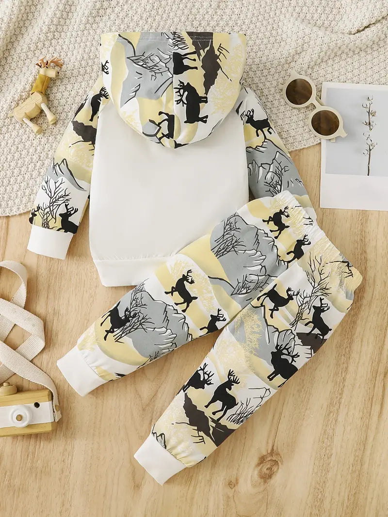 Toddler Baby Boys Cute Deer Printed Long Sleeve Hoodie And Pants