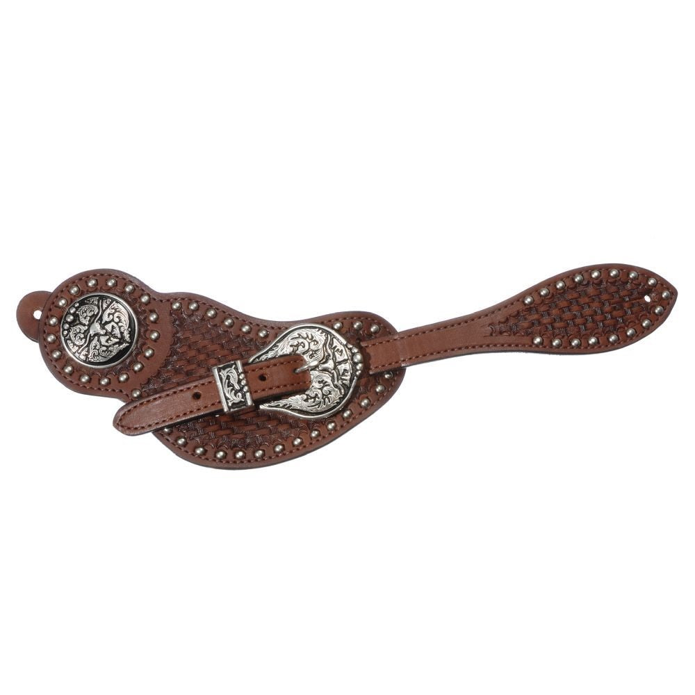Leather Spur Straps w/ Steer Skull Conchos Dark or Medium Oil