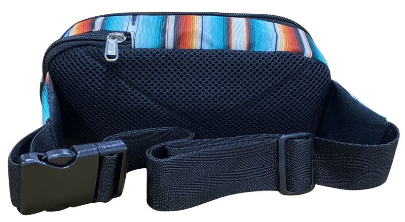 5" tall x 9" wide Teal white orange SERAPE PRINT FANNY PACK