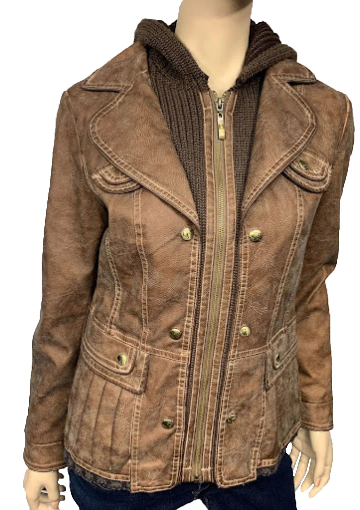 Women s Faux Leather Jacket Wash Brown