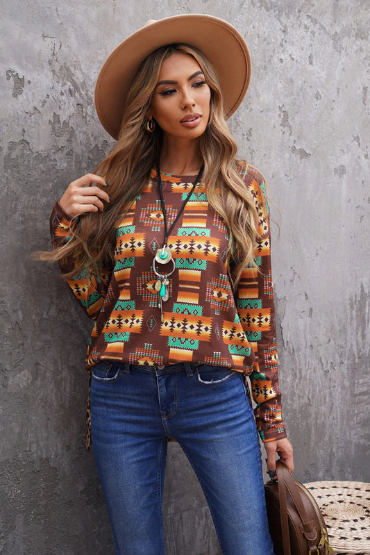 Aztec & Leopard Print Pullover Shirt