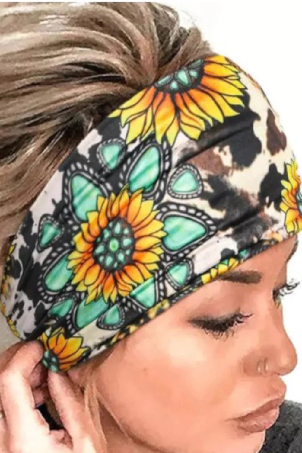 Multi-color Sunflower & Cow Print Headband