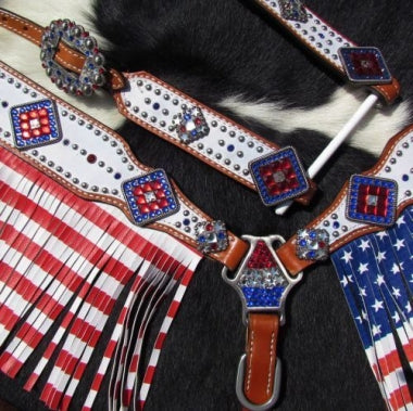 American Flag Breast Collar Set w/ Fringe & Reins