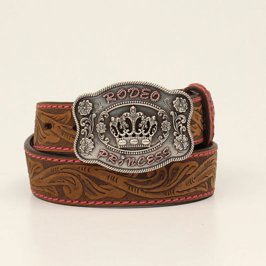 Girl's Angel Ranch 'RODEO PRINCESS' BELT BUCKLE & LEATHER BELT w/ Pink