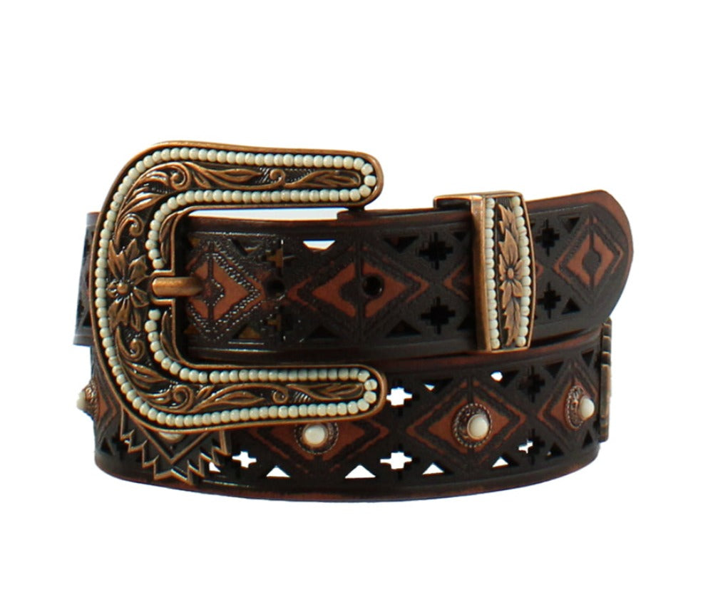 Angel Ranch Women's Brown Aztec Belt w/ Conchos Stones