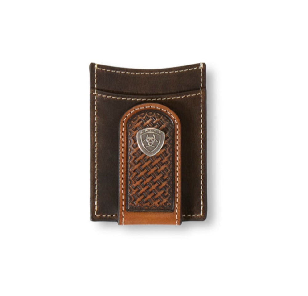 Ariat Brown Basket Weave& Sunburst Money Clip