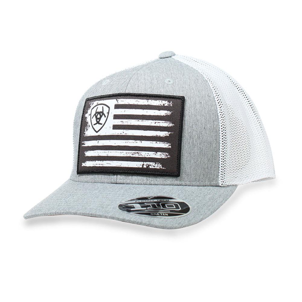 Gray, white, and black ARIAT FLAG & SHIELD HAT