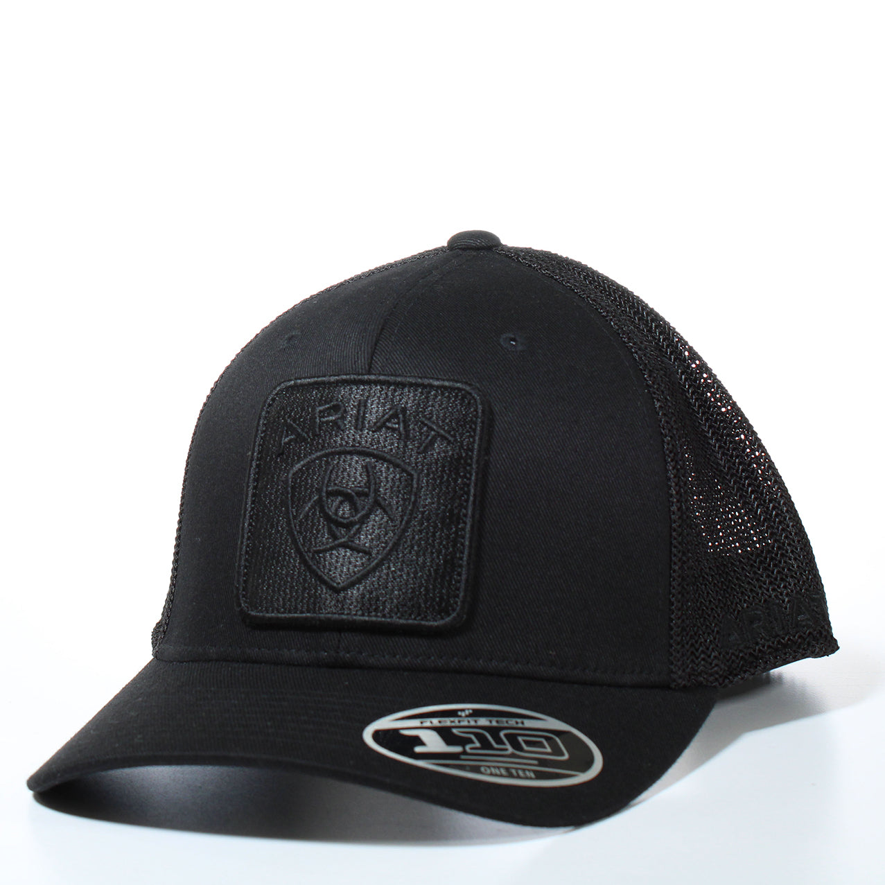 All black ARIAT WORDING & LOGO BASEBALL HAT w/ Mesh