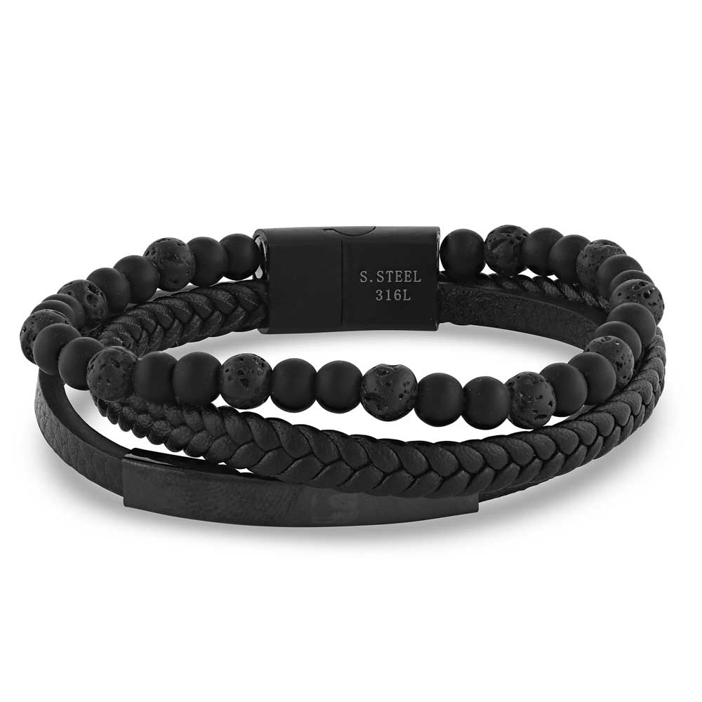 Montana Silversmith's 'Midnight Sky' Black Bracelet w/ Leather band Pearl Bead